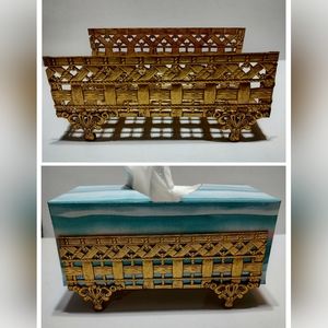 Brass Vintage metal basket weave tissue box holder